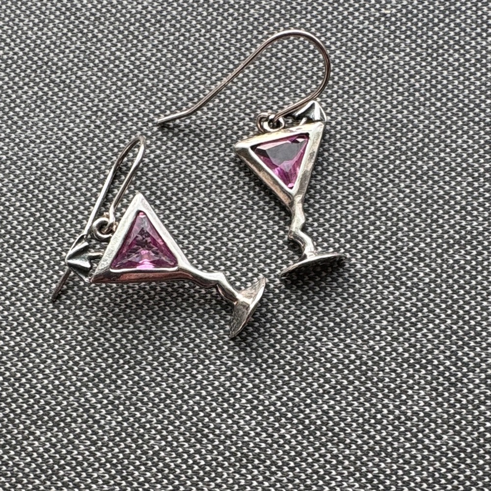Silver and Pink Martini Glass Earrings